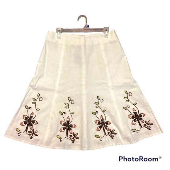 Vintage‎ Carole Little Embroidered Linen A-Line Flared Skirt S8 NWT - Picture 3 of 13